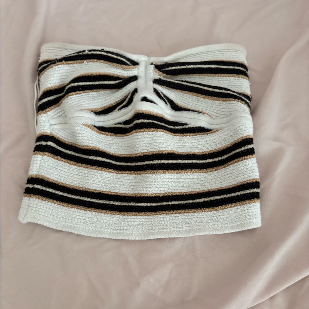 American Eagle Outfitters Striped Tube Top - Black, White, Tan